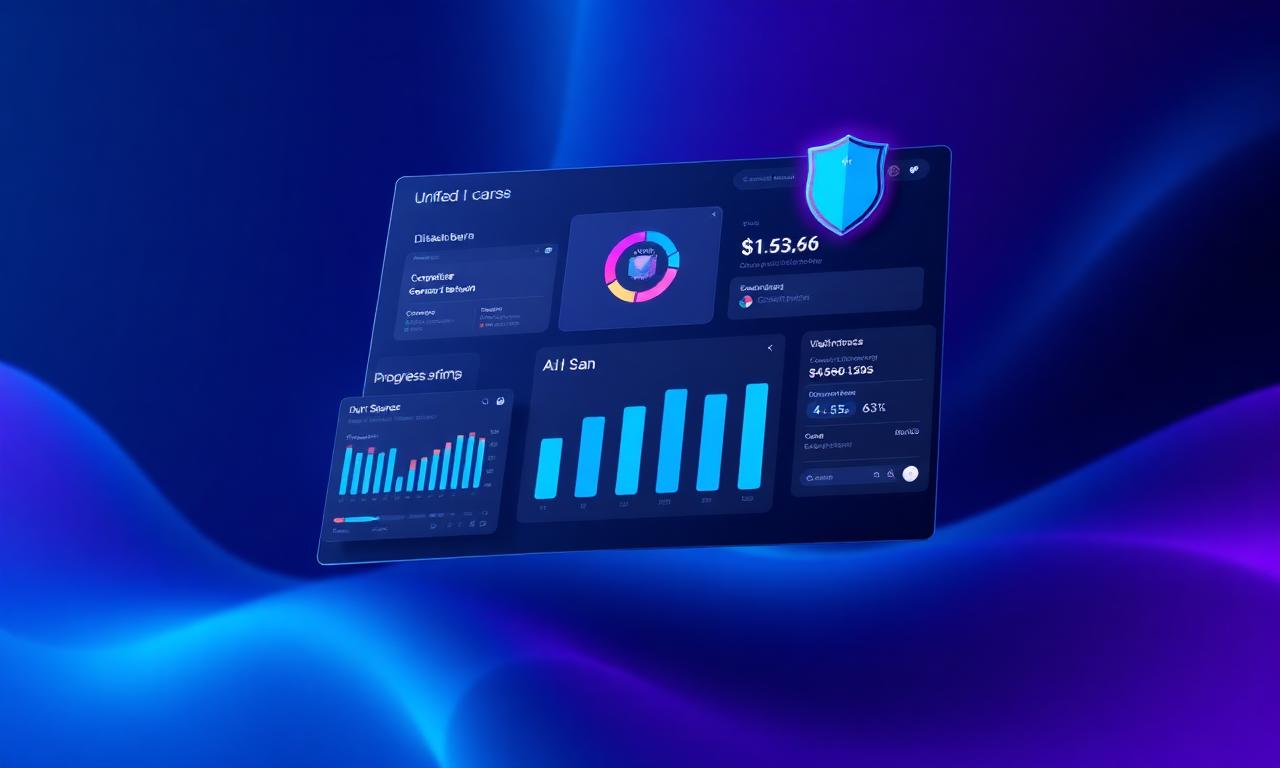 Unified product dashboard showing live scans, competitor breakdown, and a shield icon
